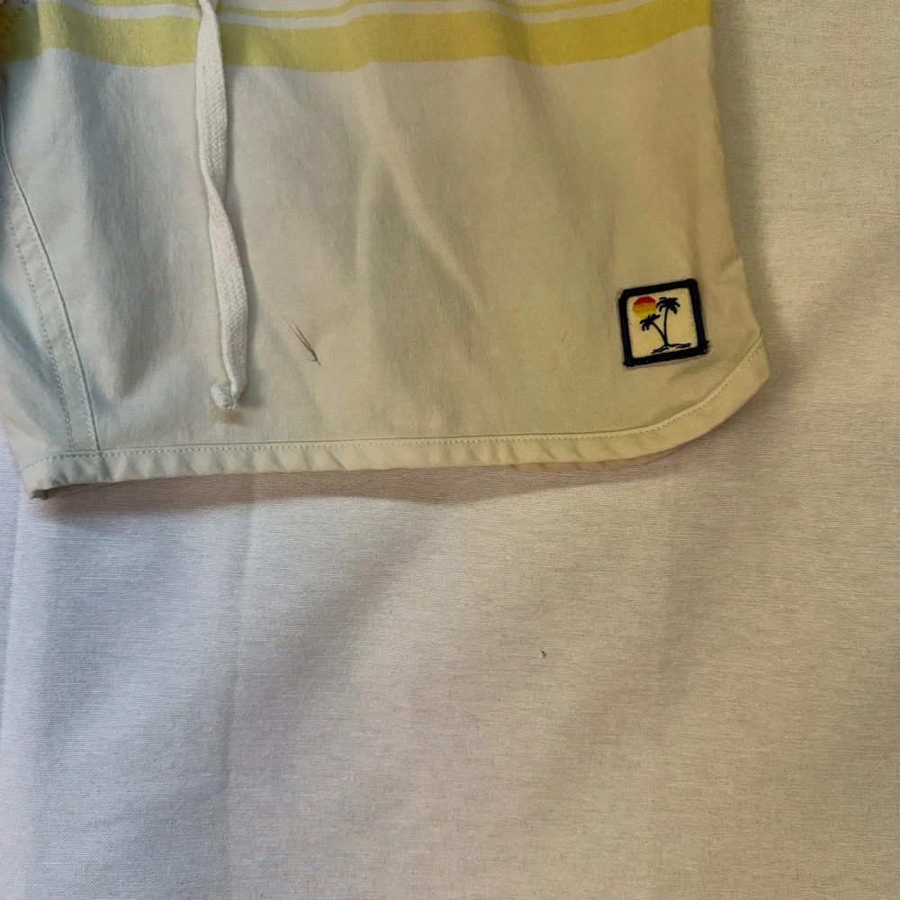 Marine Layer Mens Retro Striped Board Shorts Cream Blue Yellow Size 30